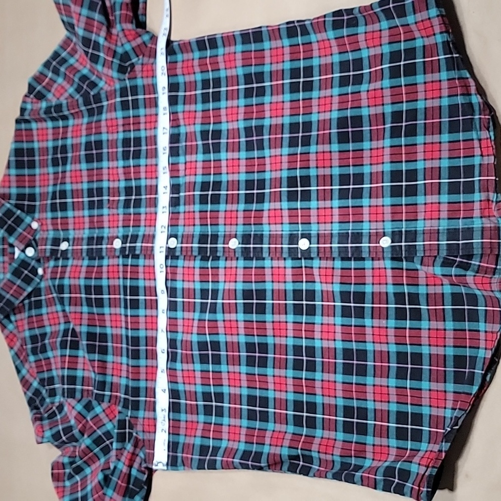 Old Navy Size L Red, Black, Green Plaid Everyday Shirt, Slim Fit, Built In Flex - Picture 4 of 10